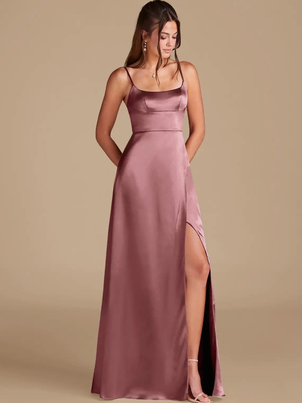 Satin Slip Maxi Dress in Metallic Satin Vintage Mauve